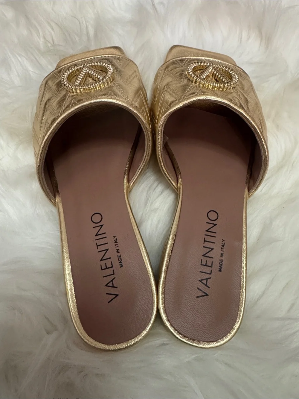 Valentino Metallic Gold Quilted Logo Sandals